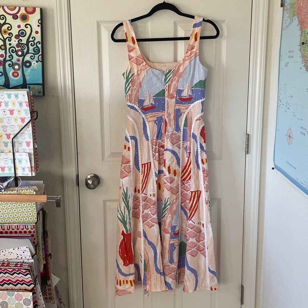 Christian Lacroix Linen Blend Midi Dress Costal Theme Vacation Size XS New - Picture 5 of 7